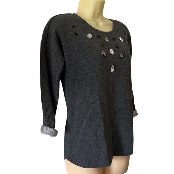 H & M Divided Size 2 Gray Jewel Embellished Knit Top Pullover Y2K - Picture 2 of 9